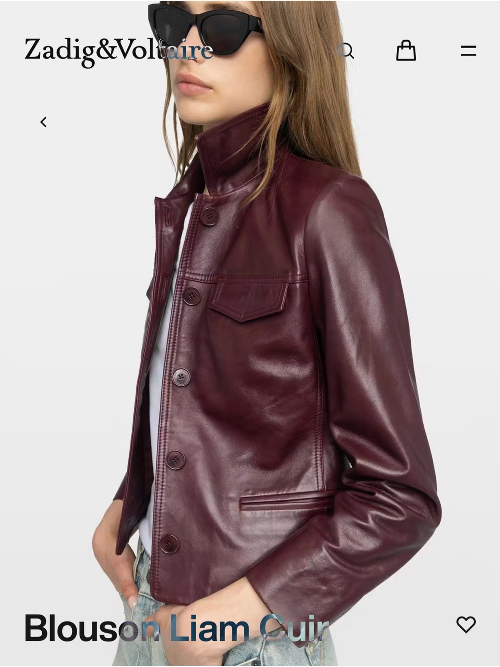 Zadig & Voltaire Burgundy Leather Button-Front Jacket - size M